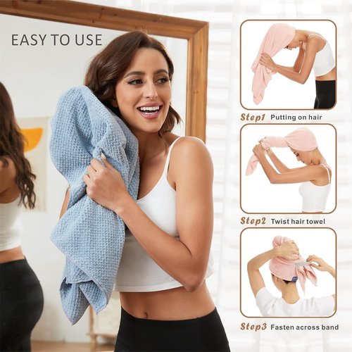 Regine Switzerland Large Microfiber Hair Towel Wrap - Anti-Frizz, Fast-Drying, Super Absorbent | Ideal for Curly & Thick Hair - Blue