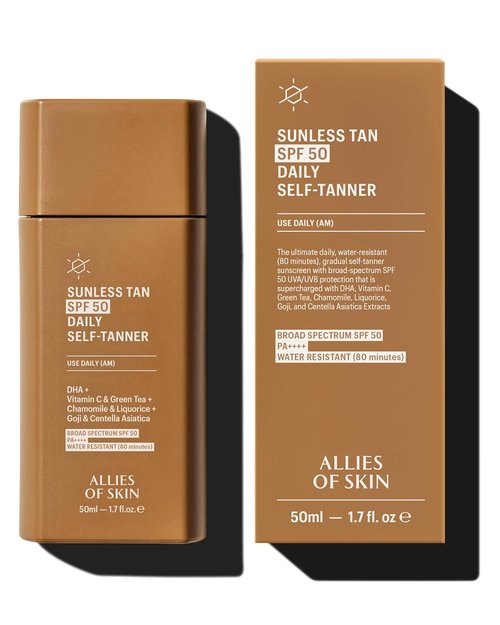 Allies of Skin Daily SPF 50 Self Tanner for Face - Buildable Natural Tan with Sunscreen & Vitamin C (1.7 Fl oz)