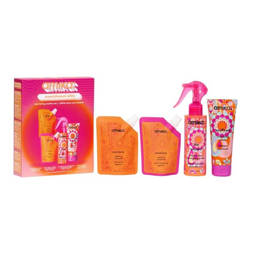 Amika Nourishment-ality Nourishing Routine Set - TSA Travel Approved Gift Set for Soft Hair