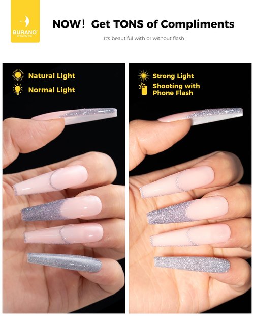 BURANO Holographic Gel Nail Polish Liner Nail Art, Reflective Glitter Painted Gel Nail Design Polish 1 Bottle, Build in Thin Brush Chrome Curing Required 8ml (LX27)