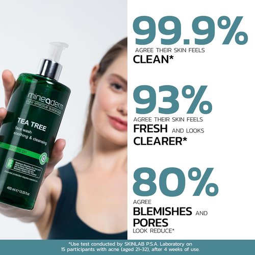 Mineaderm Tea Tree Oil Face Wash - Daily Cleanser for Oily & Acne-Prone Skin with Aloe Vera | 13.53 fl oz