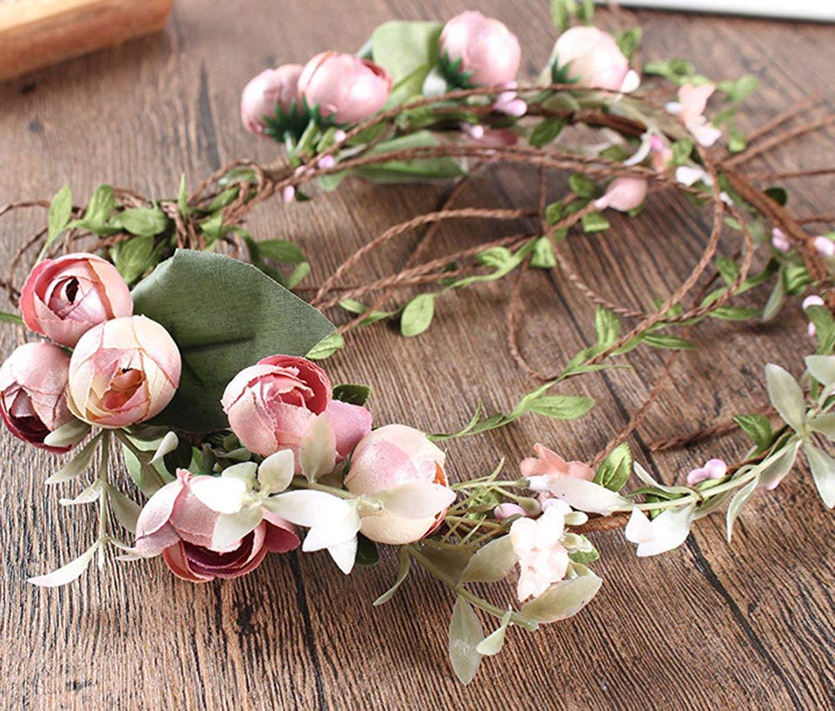 YnimioAOX Handmade Adjustable Flower Wreath Headband Halo Floral Crown Garland Headpiece,D12-light pink