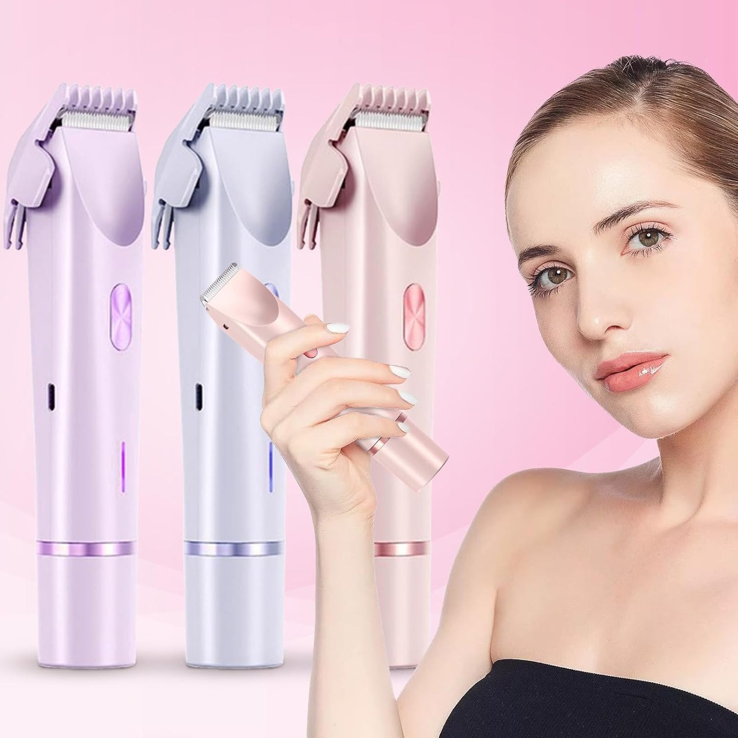 Skiennix 2-in-1 Electric Shaver for Women - Rechargeable Wet & Dry Body Trimmer (Pink)