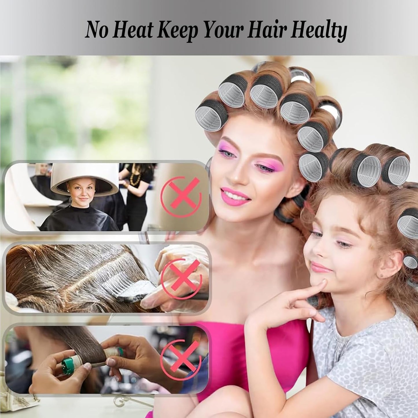 Skiennix Hair Roller Set - Velcro Self-Grip Curlers for DIY Styles | 18-Piece Jumbo, Large & Medium with Makeup Case, Clips & Comb