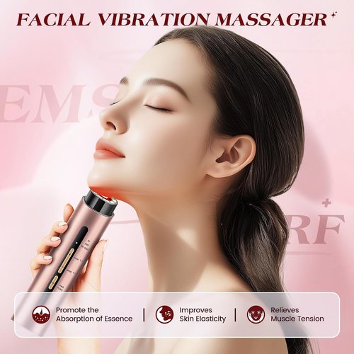 INTEO Microcurrent Facial Device - 3 Modes Red Light Therapy for Face & Neck | Gold Skin Care Massager