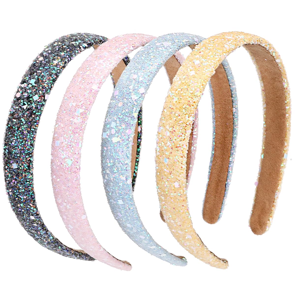 NARUNING 4 Pcs Glitter Headbands, Sparkly Headband Plastic Sequins Hair Hoop Glitter Hairbands for Women and Girls Hair Accessories (4 Pcs Style C)