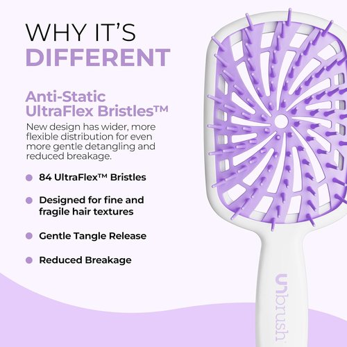 FHI Heat UNbrush Plus — Curly Hair Brush for Gentle & Effective Detangling on Wet or Dry Fragile Hair Types — Detangler Brush w/ 84 UltraFlex Bristles, Ultra-light, Vented, Anti Static Hairbrush
