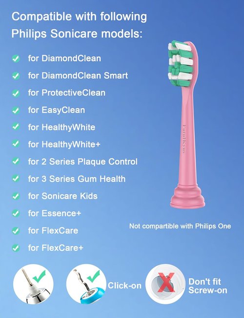 Philips Sonicare Toothbrush Replacement Heads - Plaque Control, Simply Clean, 10 Pack, Pink
