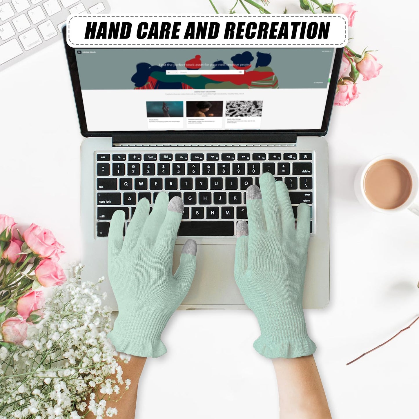 Donfri 2 Pairs Cotton Gloves for Dry Hands, Sleeping Moisturizing Gloves Overnight, Eczema Gloves for Women with Touchscreen Fingers, Lotion Hand Spa Treatment（Medium-Green）