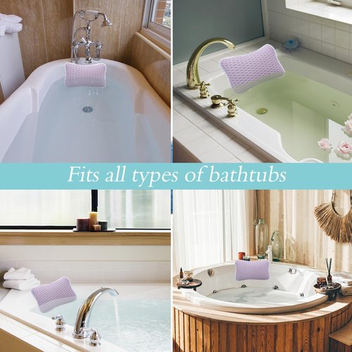 Bath Pillows for tub,Home Spa Pillows for Bathtub, Hot Tub,Head and Neck Support with 2 Strong Suction Cups,Purple