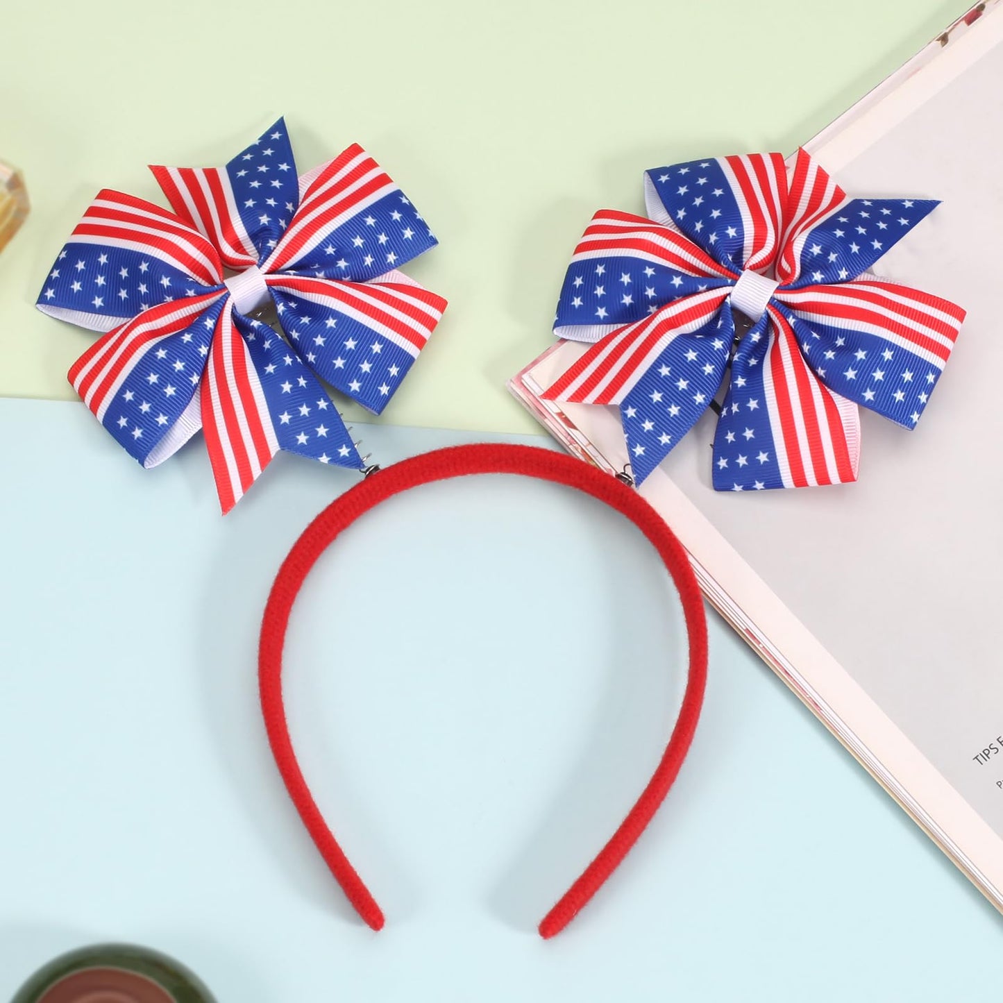 Ardorchid 4th of July Headband Independence Day Hair Accessories Patriotic America USA Flag Red White and Blue Star Party Hair Decoration Cute Elastic Hair Hoop for Women Girls Kids