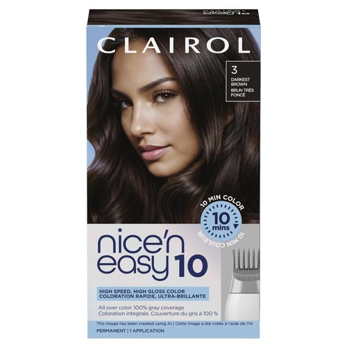 Clairol Nice'N Easy 10 Permanent Hair Dye, 3 Darkest Brown Hair Color, Pack of 1