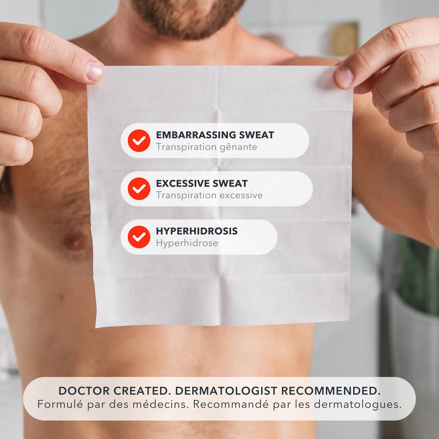 SweatBlock Antiperspirant Body Wipes for Men & Women - Max Clinical Strength Anti Sweat Wipes - Block Sweat & Treat Hyperhidrosis - 10 Unscented Wipes