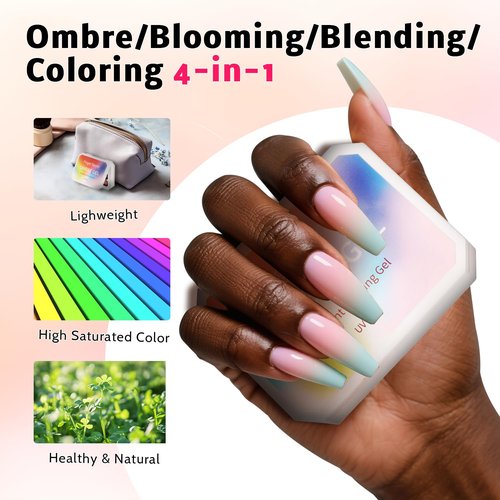 Karroy Sponge Pat Paint Nail Gel, 9 Colors Ombre Nails Gradient Gel Nail Blush Blooming Aura Nails Drawing Stripper Floral Painting Nail Art, No Wipe, UV/LED Curing (9 Colors E)