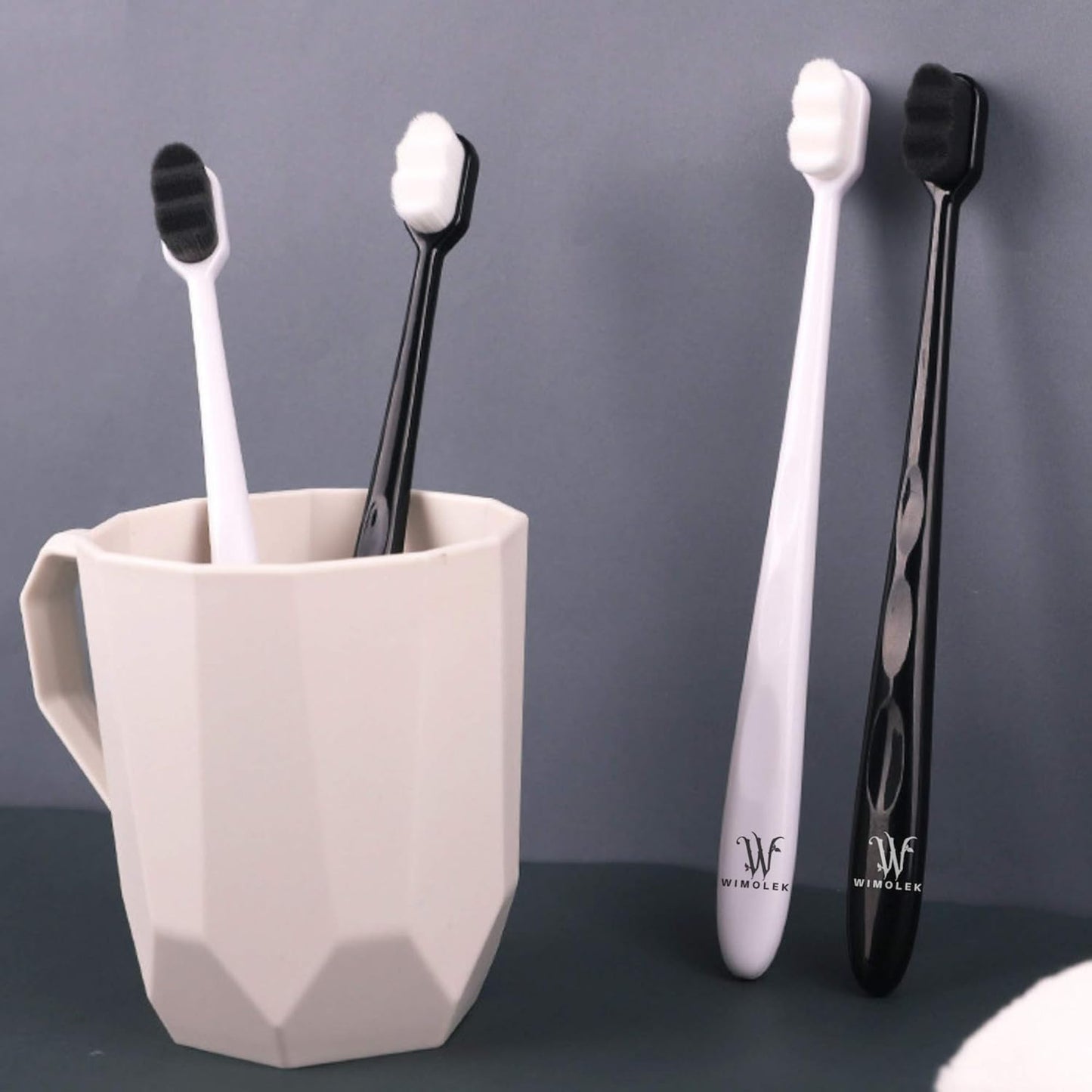 Wimolek Extra Soft Toothbrush - Micro Nano Bamboo Charcoal Bristles for Sensitive Gums | 2 Pack - Black Wave