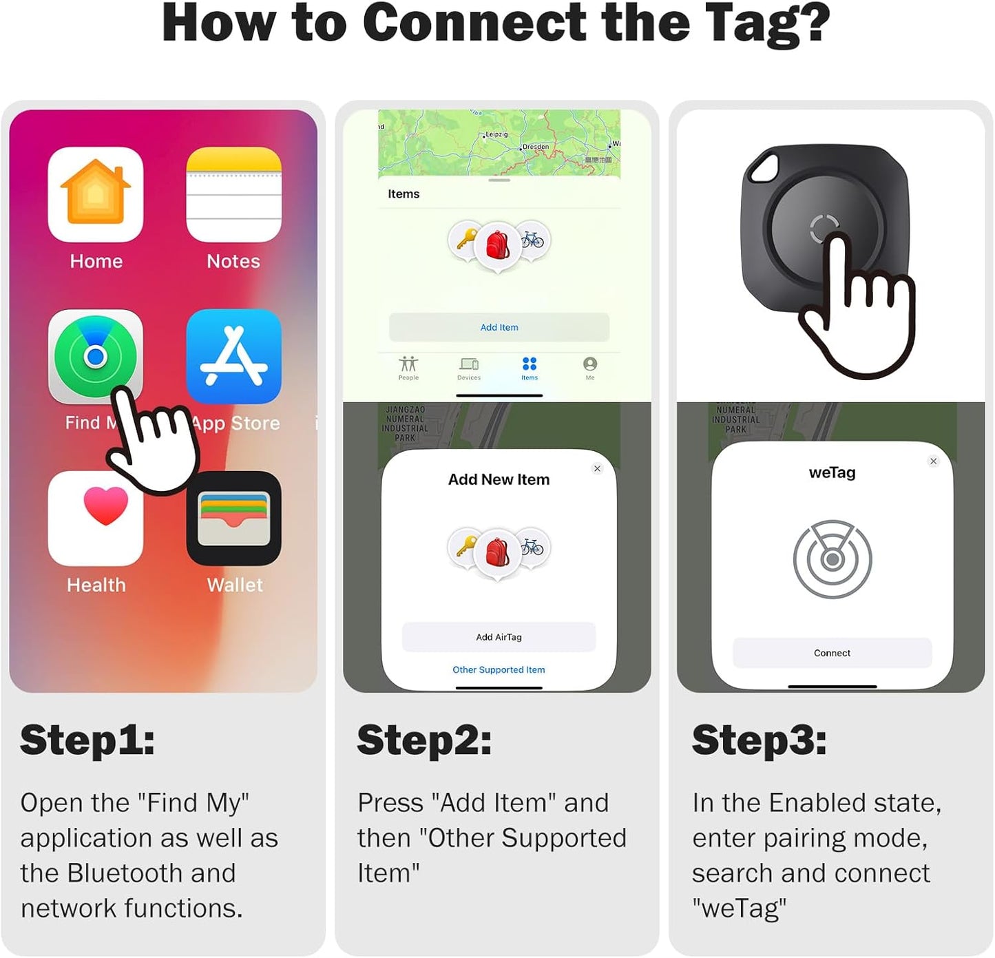 weTag Air Tracker Tag | 4-Pack Smart Bluetooth Luggage Tracker with Replaceable Battery - Black
