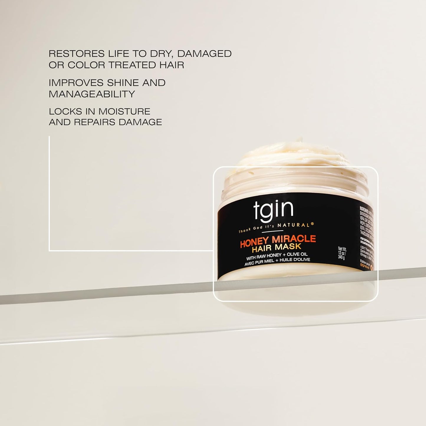 TGIN Honey Miracle Hair Mask - Deep Conditioner for Natural, Dry, Curly 3C & 4C Hair - 12 Oz