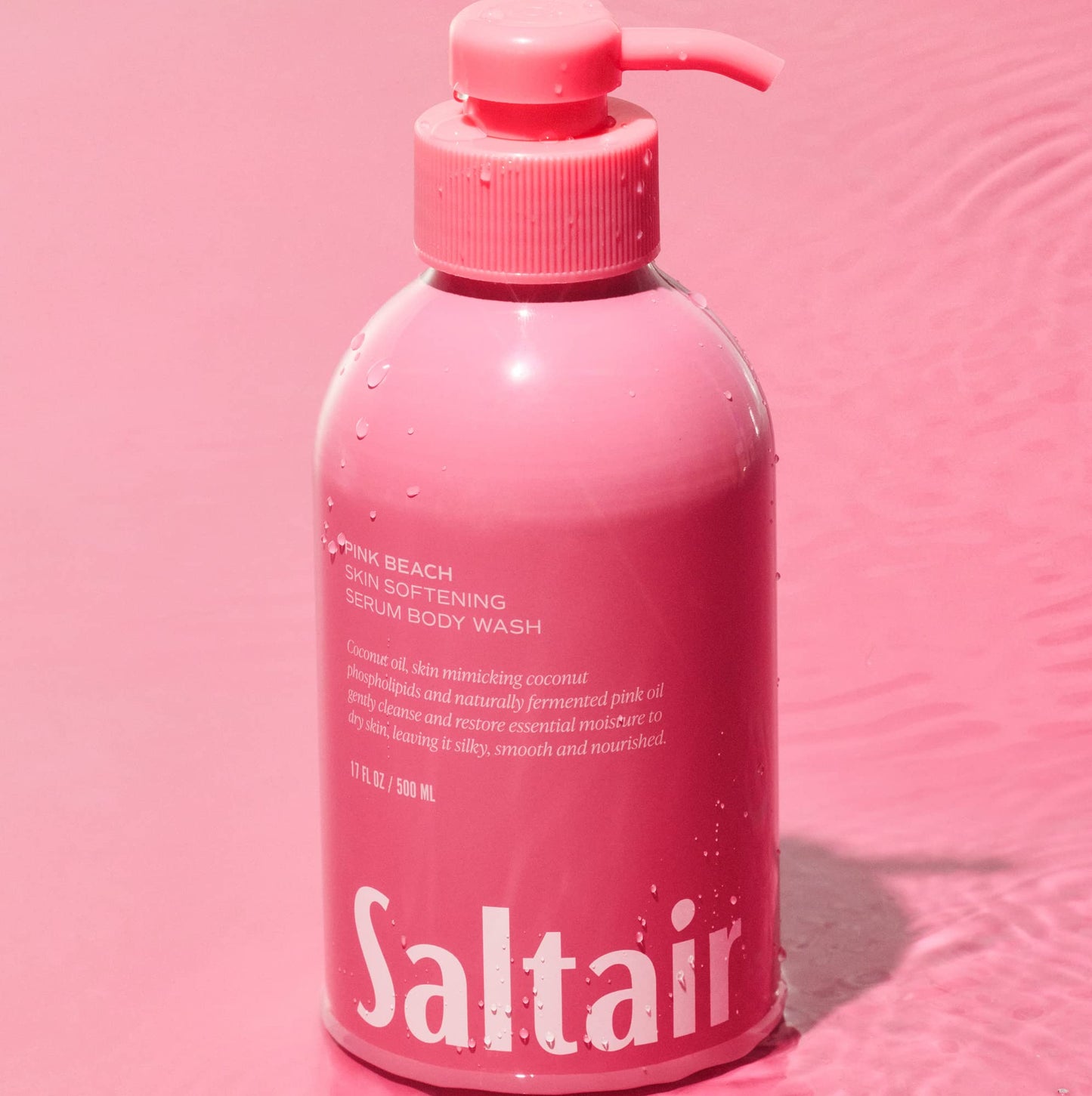 Saltair Body Wash, Pink Beach 2-Pack. Moisturizing Body Cleanser with Monoi Oil and Cupuacu Butter. Luxury Shower Gel for Women. Vegan, Cruelty-Free, Paraben-Free. 2x 17oz Pump Bottles