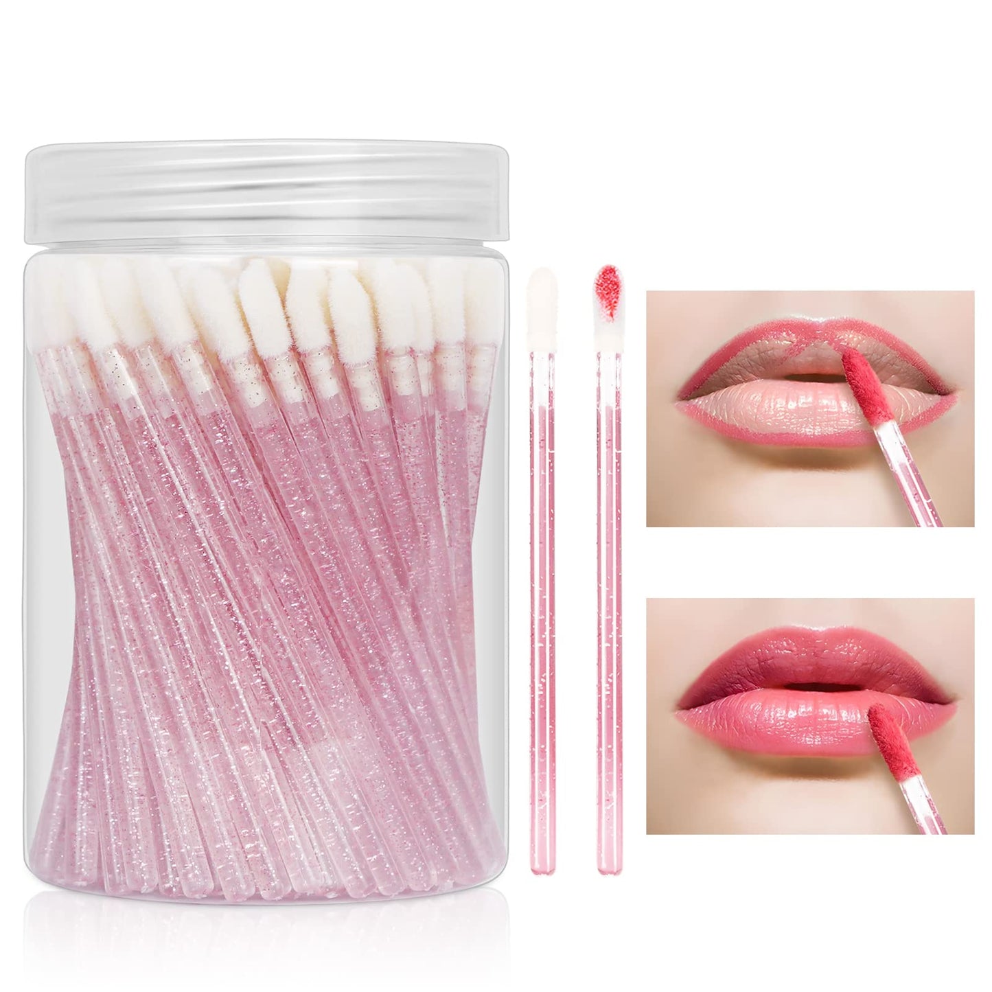 Unaone Disposable Lip Brushes, 100 Pcs Lip Applicator Lip Gloss Brushes Lipstick Lip Wands Makeup Beauty Brushes for Lipstick Lip Gloss Lip Mask Eyeshadow, Pink