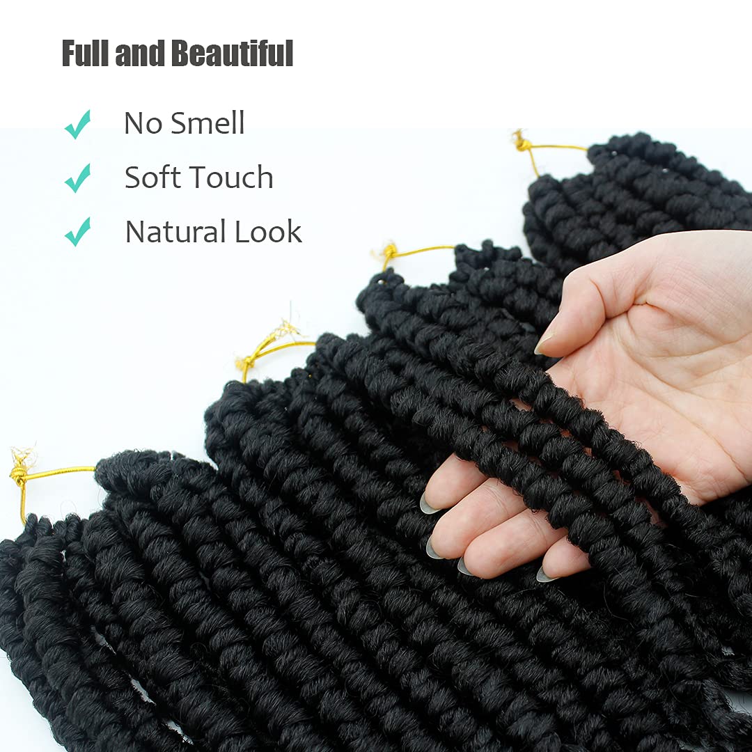 Spring Twist Hair 12 Inches Senegalese Crochet Hair Curly End Crochet Twists for Black Women 8 Packs Pre looped Passion Twist Crotchet Hair Synthetic Spring Twist Crotchet Hair 1B