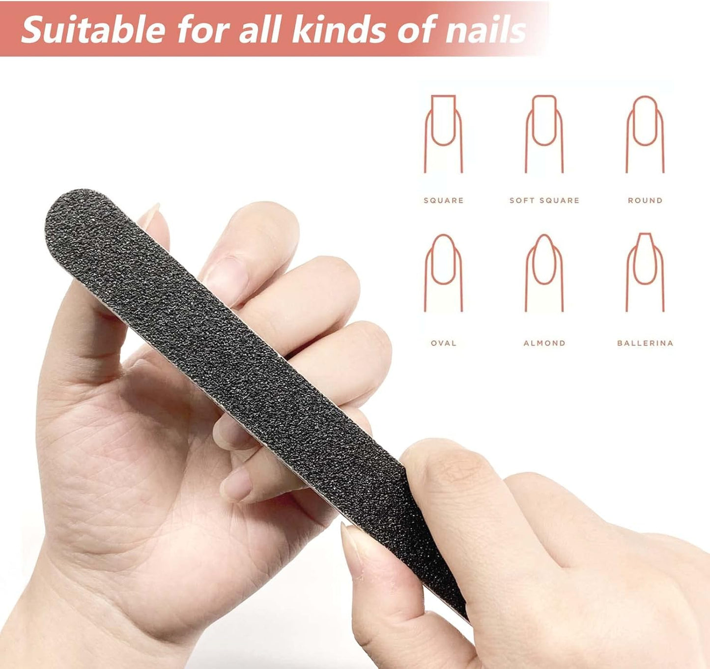 Skiennix 12 Pack Emery Boards - Professional 100/180 Grit Nail Files for Acrylic & Natural Nails | Black