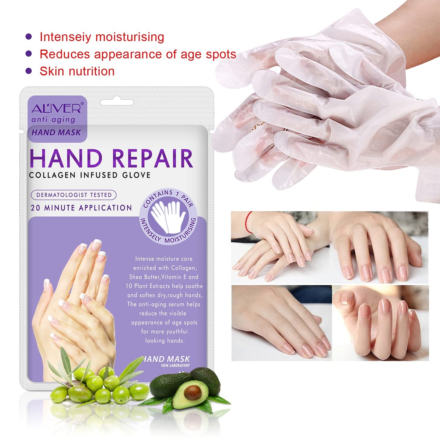 Skiennix Moisturizing Gloves - Hand Spa Mask with Collagen & Vitamins | 4-Pack for Dry, Cracked Skin
