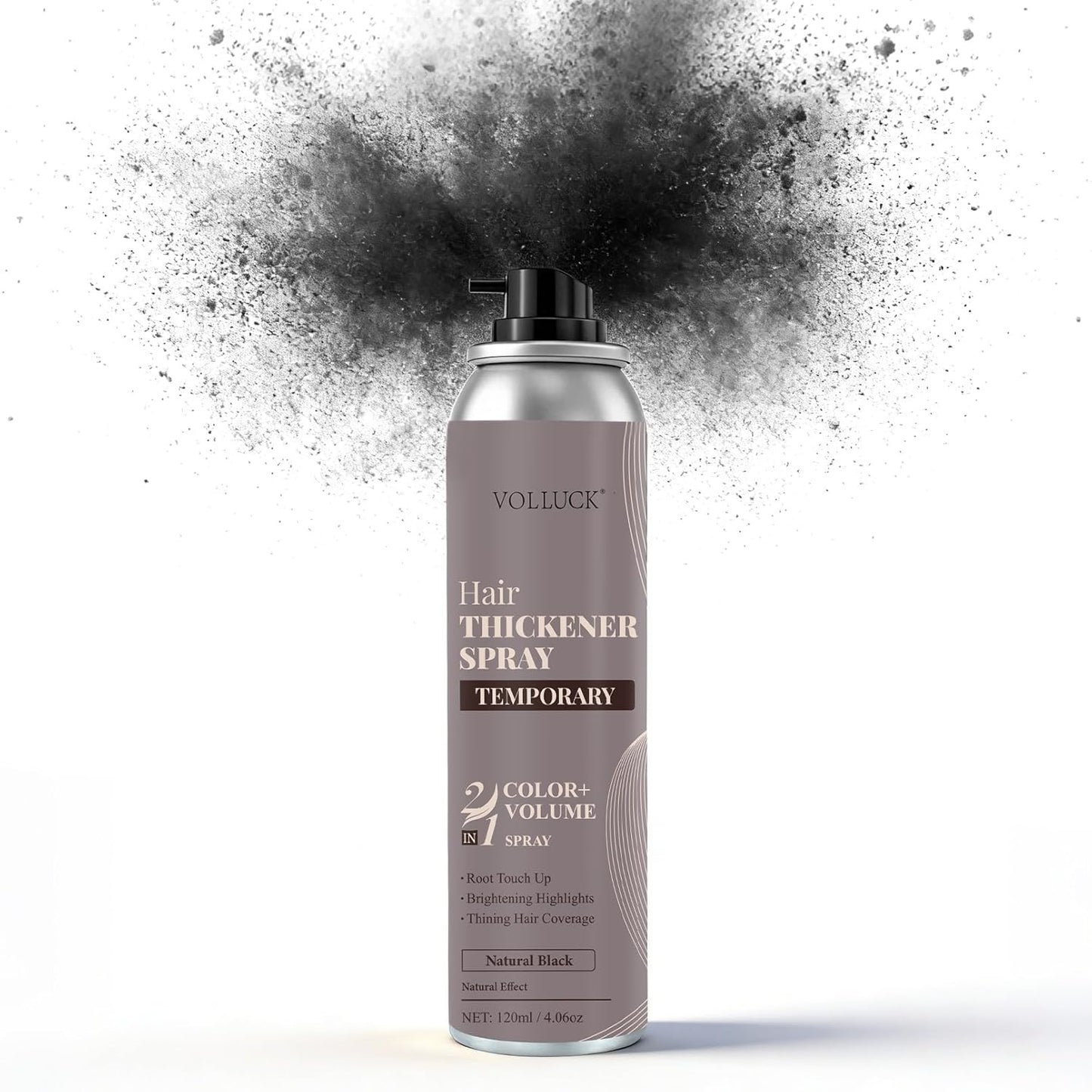 VOLLUCK Root Touch Up Hair Color Spray - Ammonia-Free, Quick Drying Grey Coverage for Men & Women | Black