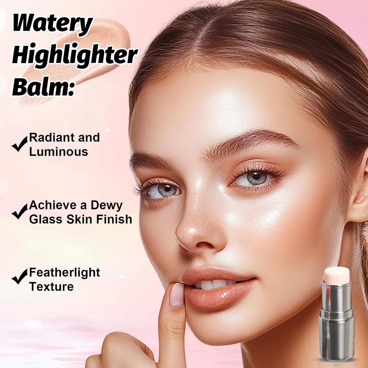 Skiennix Highlighter Stick Balm - Radiant Shimmer Glow for Face & Body, Jumbo Size (K1 Clear Water)