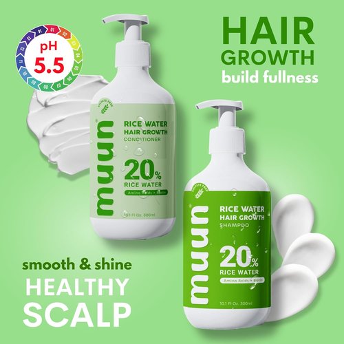 Muun Rice Water Shampoo & Conditioner Set - Boost Hair Growth & Regrowth | Natural Ingredients, Biotin & Keratin