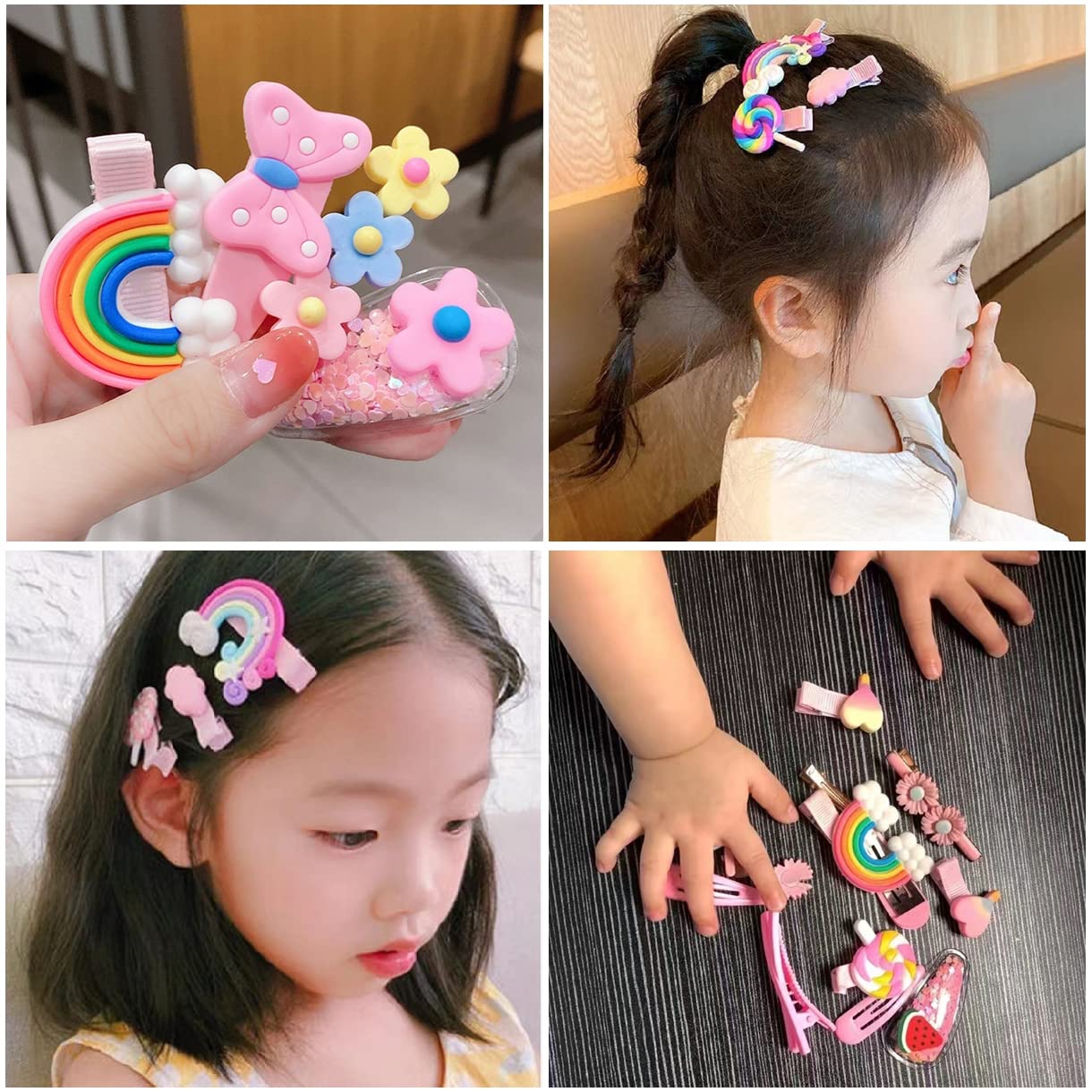 Hair Clips for Girls Toddler Hair Clips, 28Pcs Baby Hair Clips Cute Hair Accessories Candy Rainbow Flower Fruit Dessert Patterns Barrettes Hair Clip for Girls Women Kids Teens