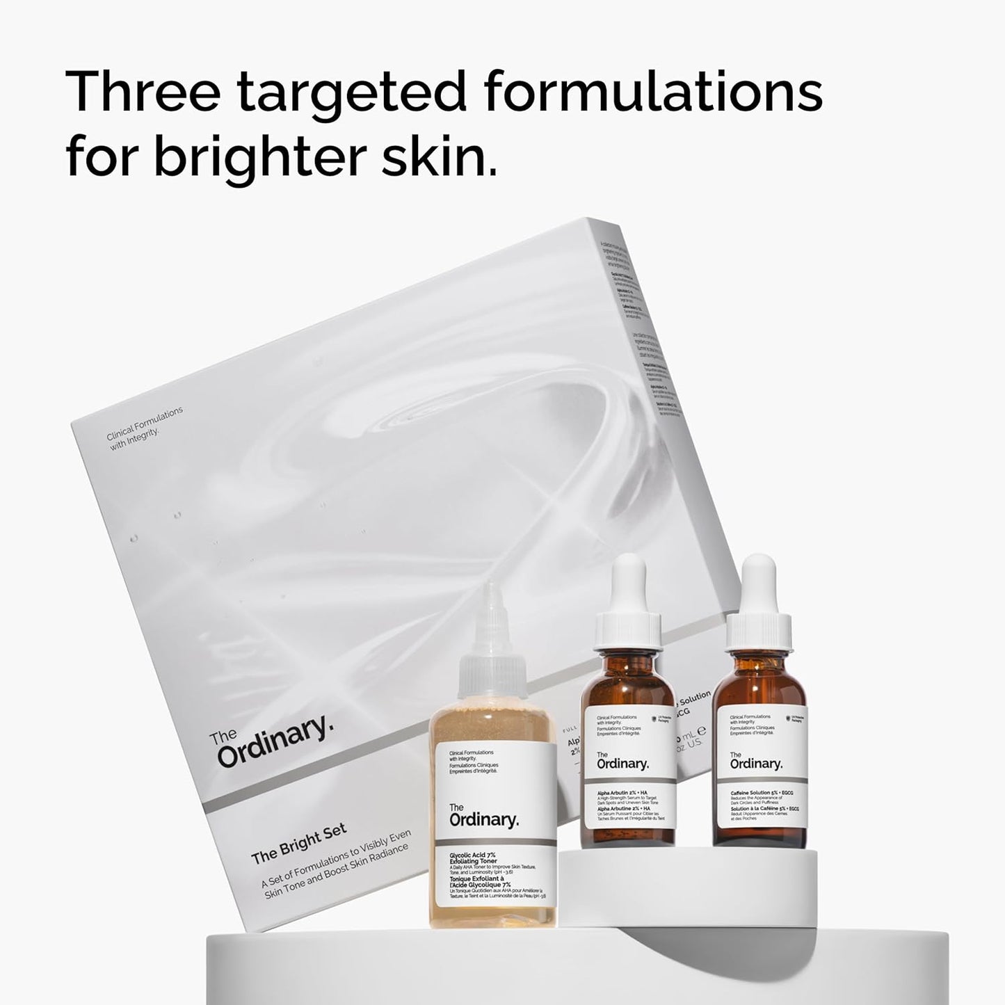 The Ordinary Bright Set - 3-Step Regimen for Radiant Skin Tone | Glycolic Acid, Alpha Arbutin, Caffeine Solution
