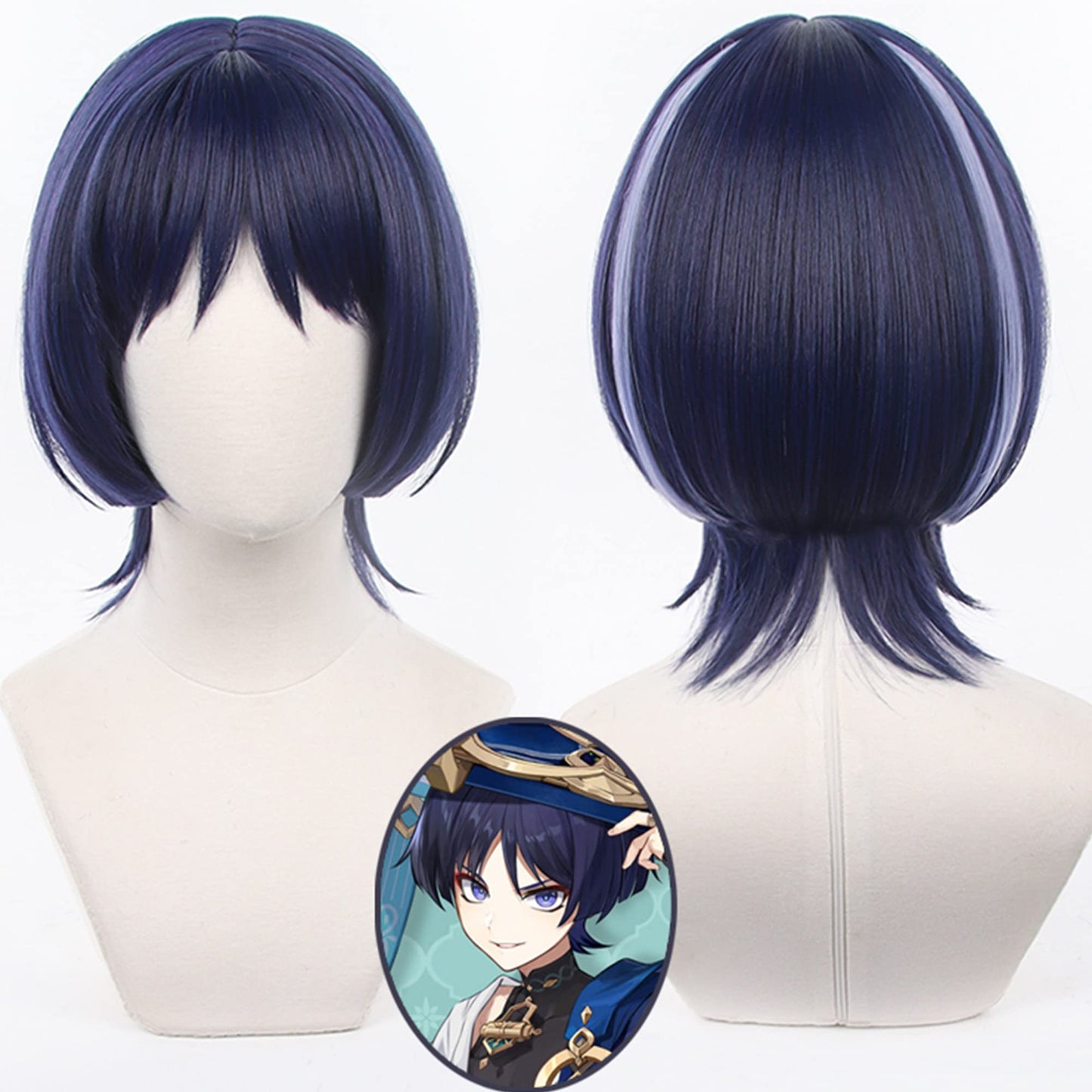 Wanderer Cosplay Wig Genshin Impact Anime Scaramouche Dark Purple Short Hair with Free Wig Cap for Comic Con, Cosplay show, Halloween