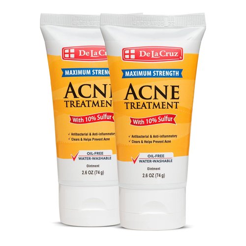 De La Cruz Sulfur Ointment - Effective Cystic Acne Treatment for Face & Body - 2.6 OZ Tube, 2-Pack
