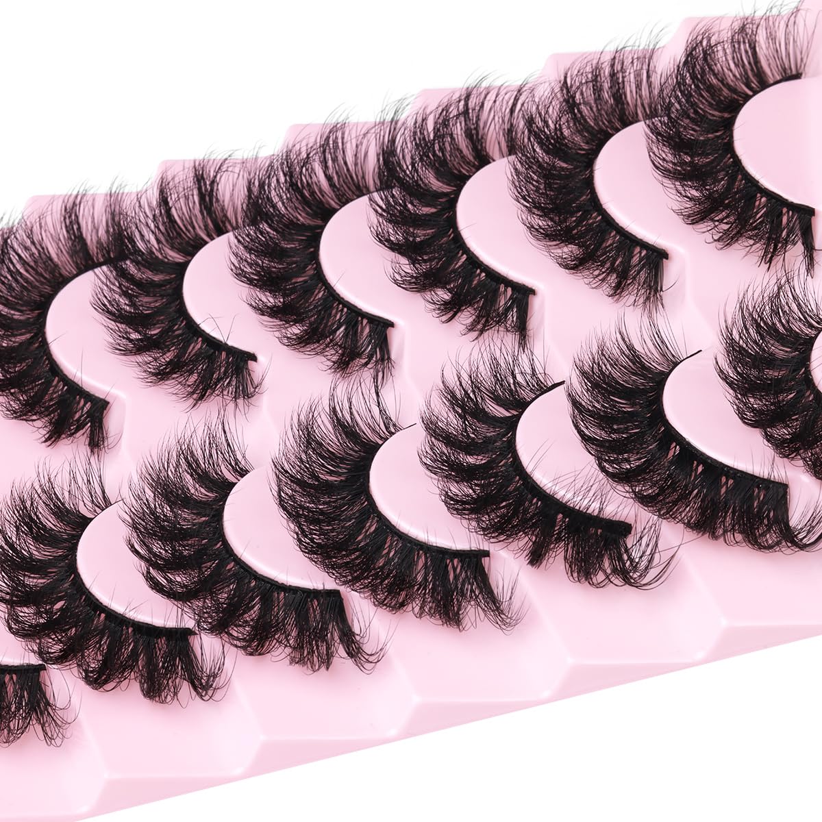 Mink Lashes Fluffy D Curl False Eyelashes 20mm Long Volume Lashes That Look Like Extensions Cat Eye Fake Lashes Faux Mink Strip Lashes Pack 7 Pairs
