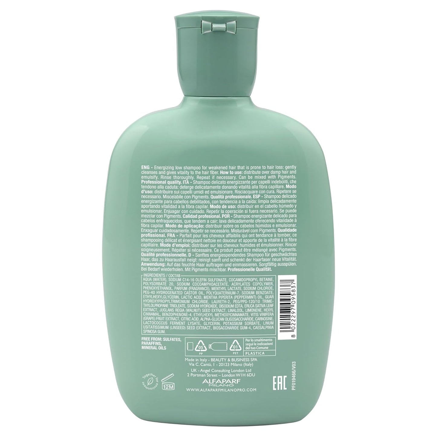 Alfaparf Milano Semi Di Lino Scalp Renew Low Shampoo - Sulfate-Free Formula for Thinning Hair - Professional Salon Quality