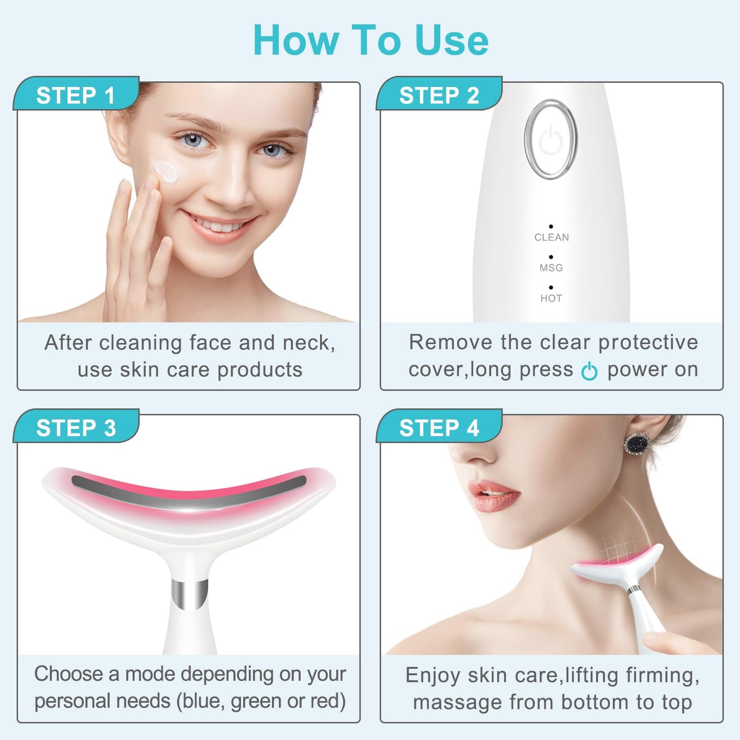 Neck Face Beauty Device, Skin Care Face Massager, 3 in 1 Facial Massage Tool with Heating & Vibration