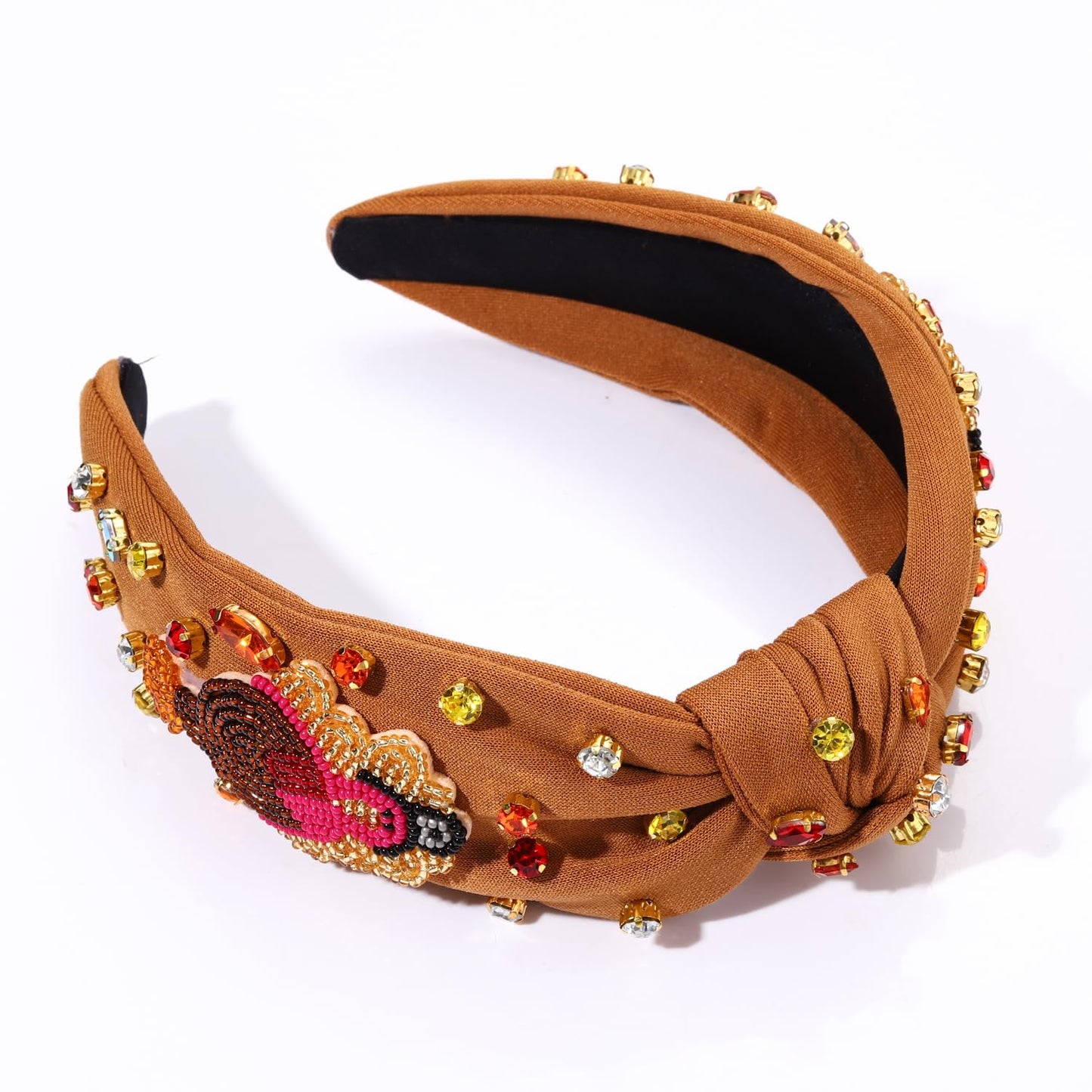 mokkia Thanksgiving Headband Fall Accessories for Women Beaded Turkey Maple Leaf Pumpkin Knotted Headband Jeweled Rhinestone Pearl Top Knot Headband Autumn Fall Outfit Gifts