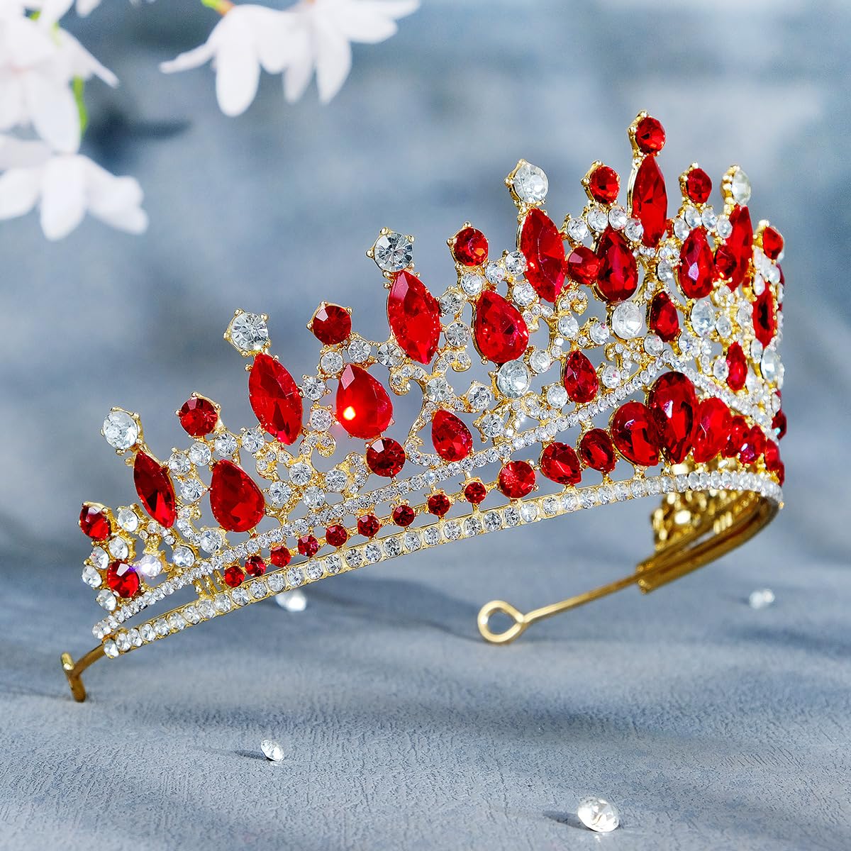 ShulaSHOP Red Wedding Tiara for Women, Crowns for Women Rhinestone Bridal Crown Princess Tiara Headband, Costume Party Accessories for Brithday Halloween