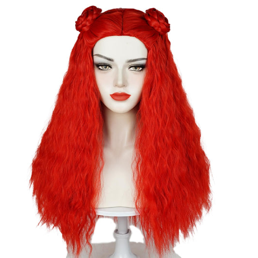 Wiggy Mermaid 65cm Long Red Wig with Bun for Women Adult Red Wavy Wig + Wig Cap for Halloween Rise Costume Cosplay