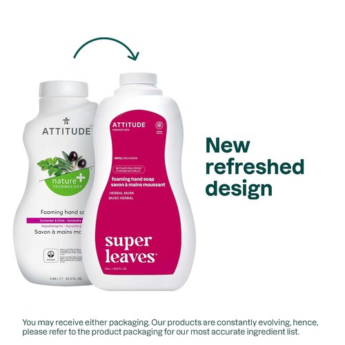 ATTITUDE Foaming Hand Soap - EWG Verified, Vegan & Cruelty-Free, Herbal Musk, 35.2 Fl Oz Refill