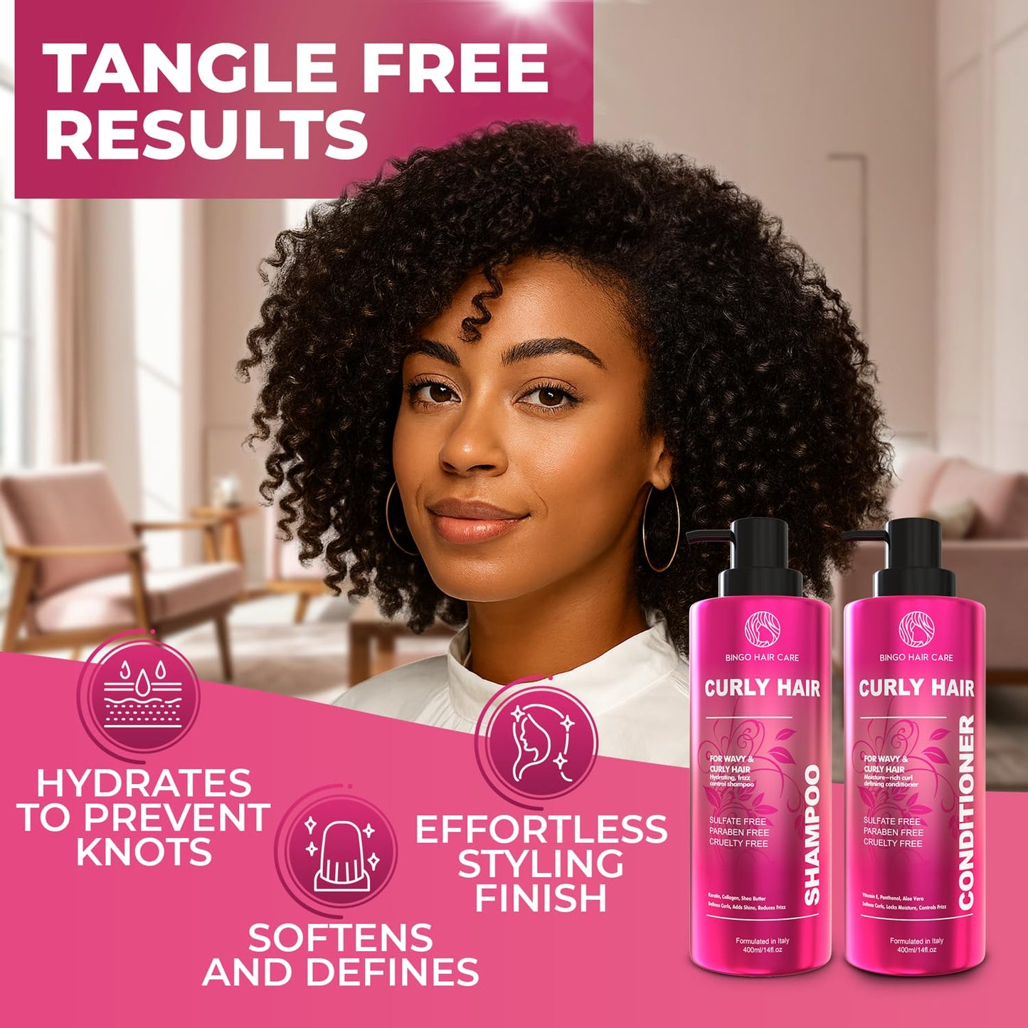 Skiennix Curly Shampoo and Conditioner Set - Sulfate-Free Moisturizing Formula - Deep Treatment for Curly Hair - 14 Fl Oz (Set of 2)