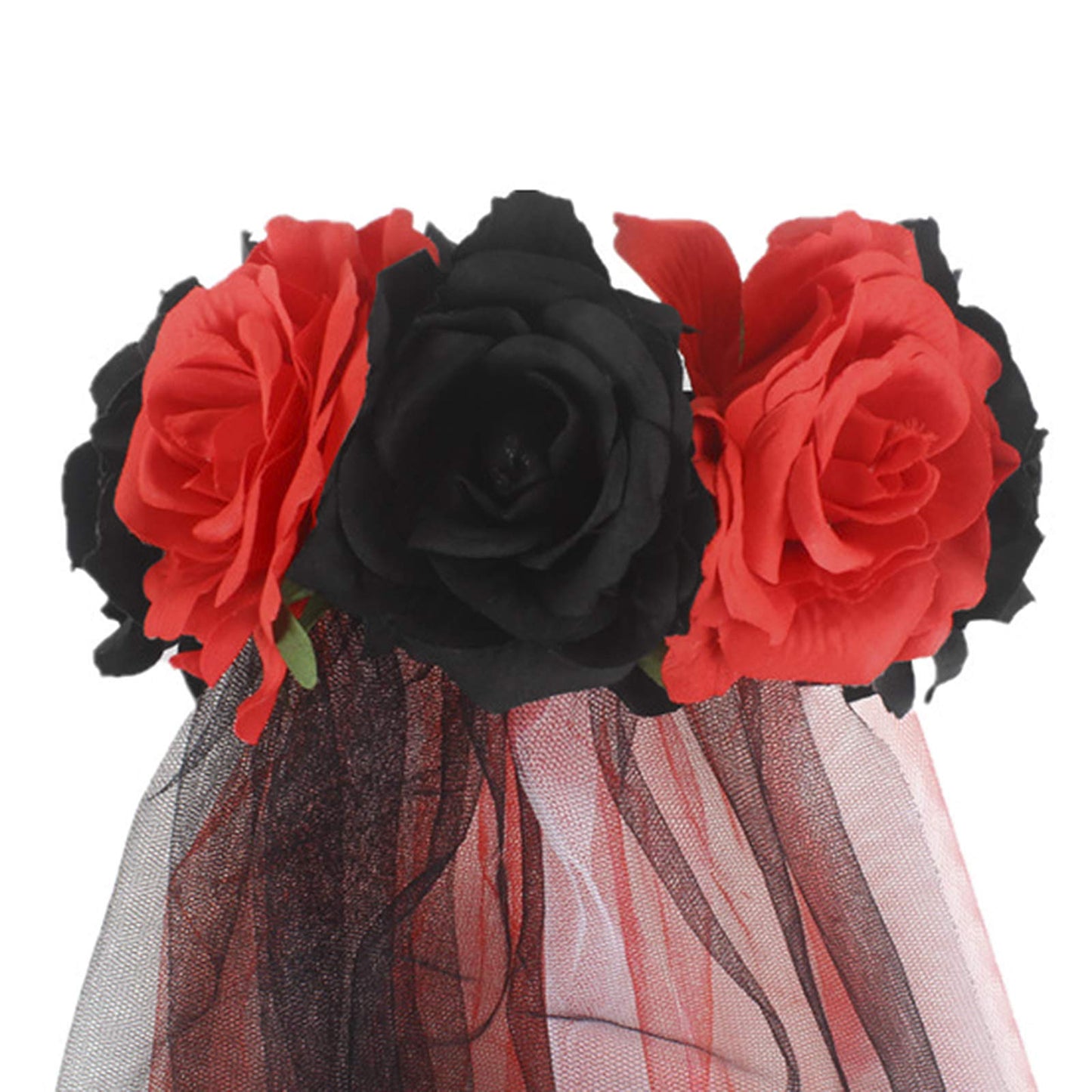 Halloween Costume Black Funeral Veil Witch Cosplay Gothic Headband Party Rose Flower Crown Garland Mexican Headpiece