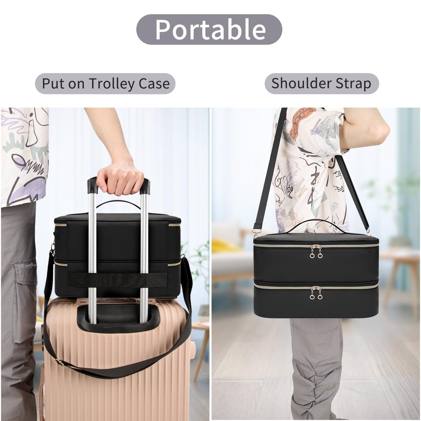 Ethereal Nail Polish Organizer Case, Leather Nail Polish Bag Holds 50+ Bottles (5ml/0.5fl.oz) and Nail Lamp, Nail Storage Organizer with Compartment, Leather Black