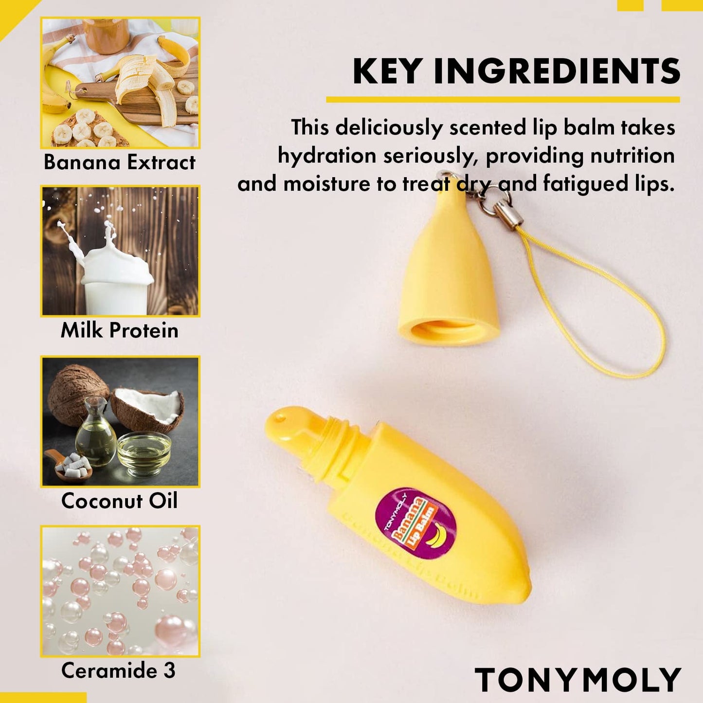 TONYMOLY Magic Food Banana Mini Lip Balm, Hydrating & Moisturizing Korean Lip Care with Shea Butter & Vitamin E, Travel Size, Fruit-Infused Lip Treatment