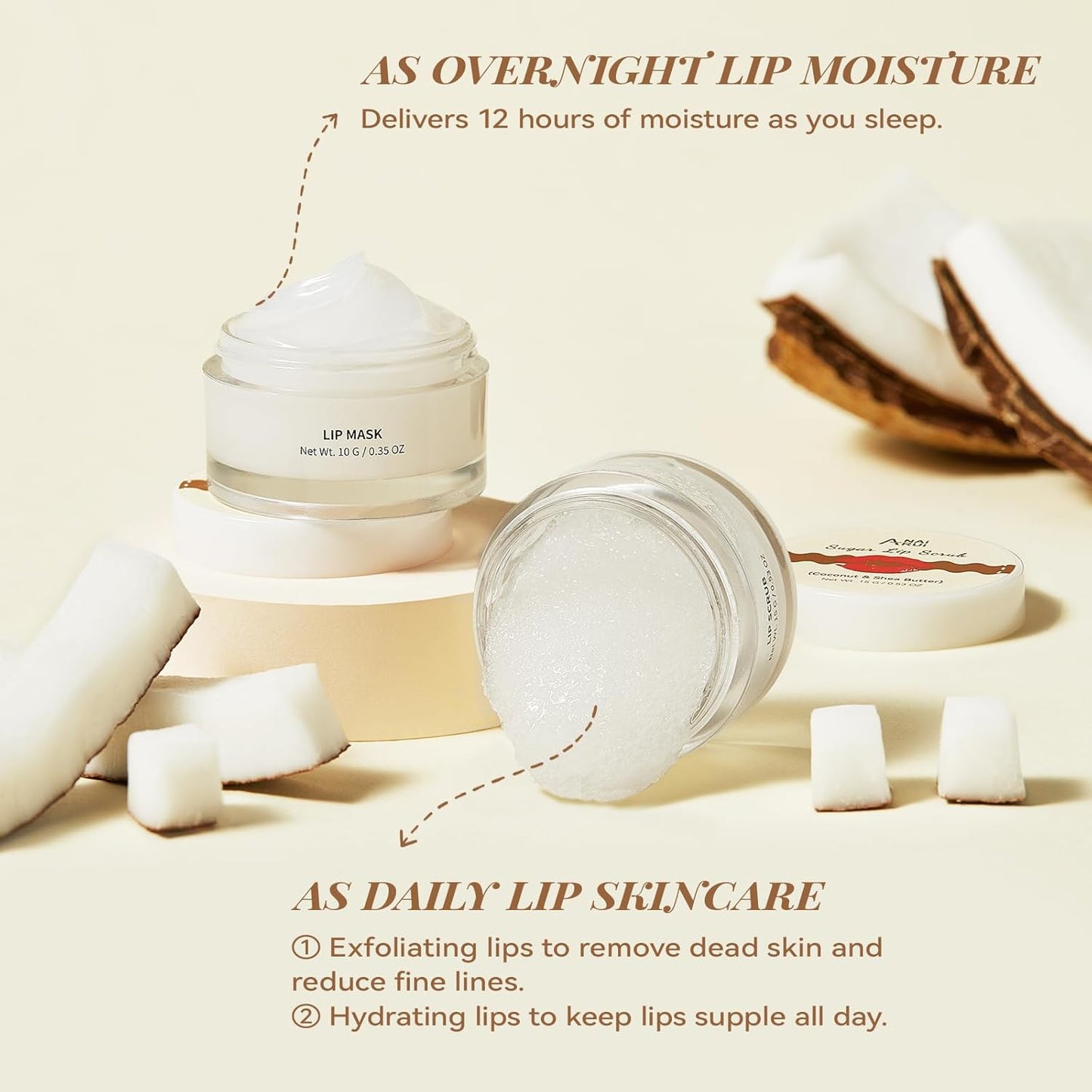 ANAI RUI Coconut Lip Scrub & Mask Set - Hydrating Exfoliator with Shea Butter & Vitamin E for Soft Lips
