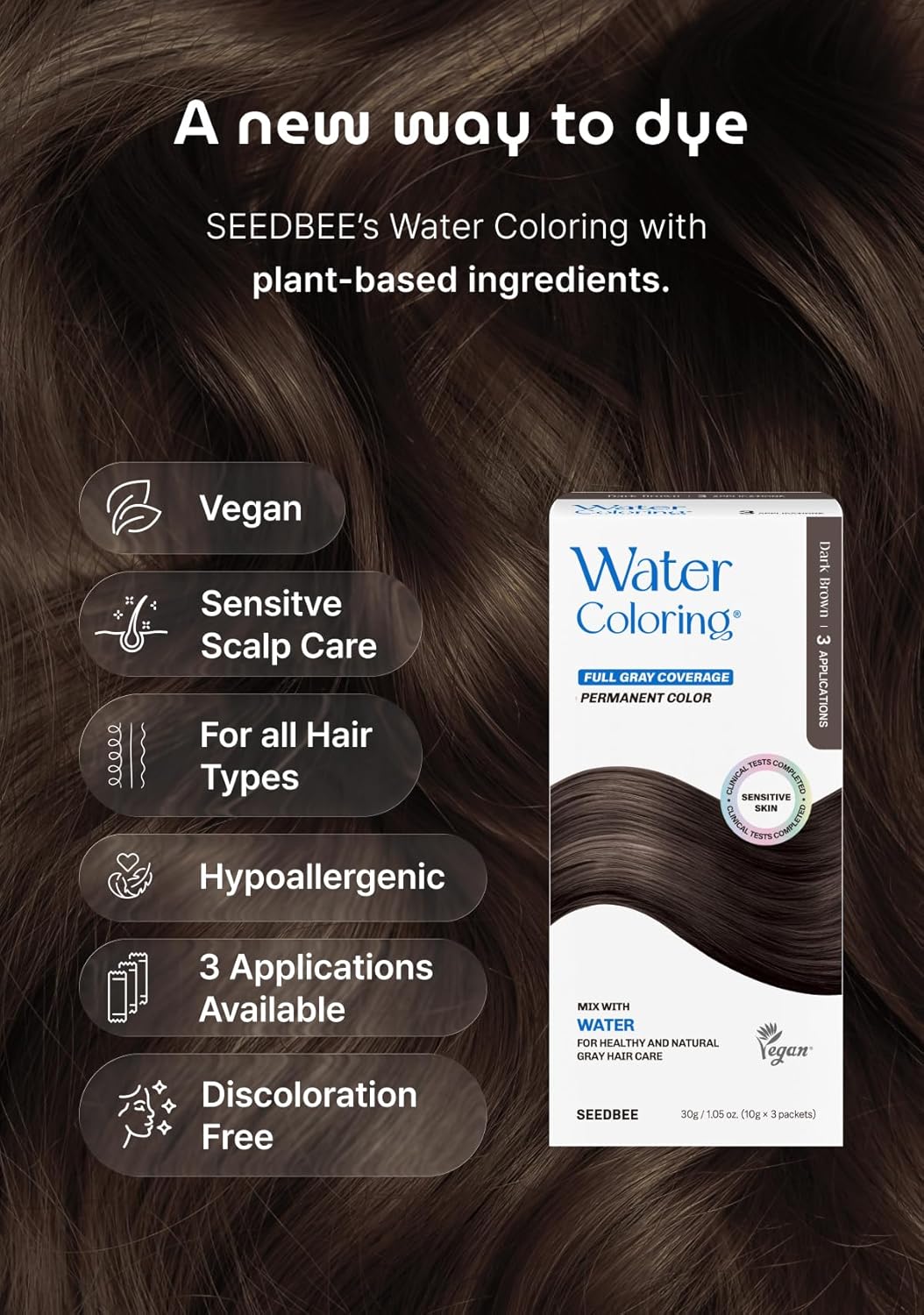Skiennix Korean Permanent Hair Dye - Dark Brown Powder Color Kit for Gray Coverage | Vegan & Plant-Based, Easy Application