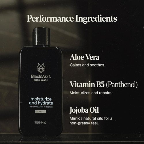 Black Wolf Moisturizing Body Wash - Hydrating Sandalwood Cleanser for Dry & Sensitive Skin | 14 oz