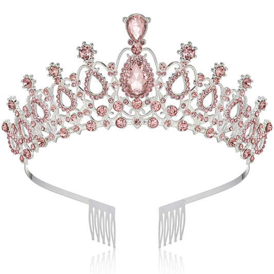 Makone Crowns for Women,Pink Princess Crown, Crystal Crown for Bridal, Wedding, Pageant, Birthday, Party