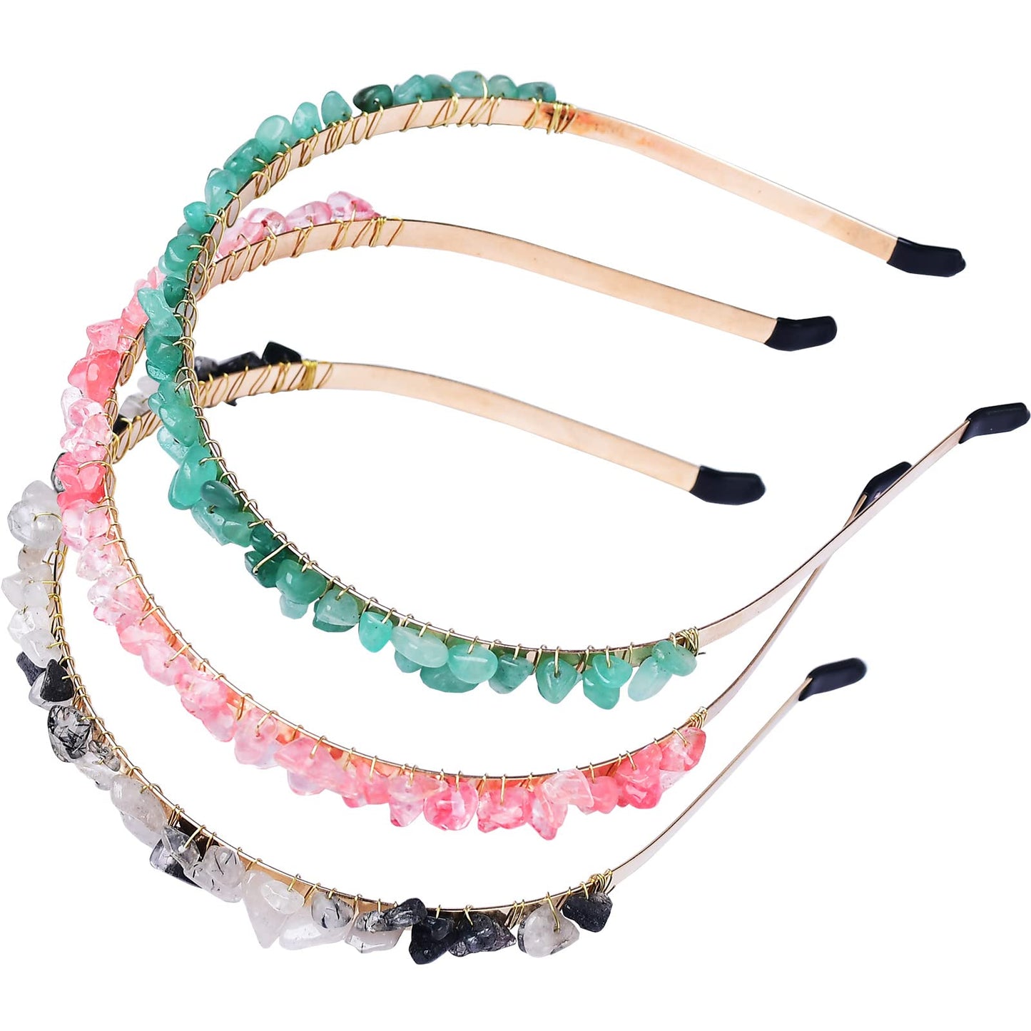 FZBHRO Raw Crystal Quartz Headband Genuine Crystal Stone Hair Accessories Jeweled Tiara for Women Girls 3pcs