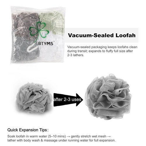 BTYMS Bath Sponge | 60g Mesh Loofah Pouf Set - Soft Body Wash Scrunchies | Pack of 4